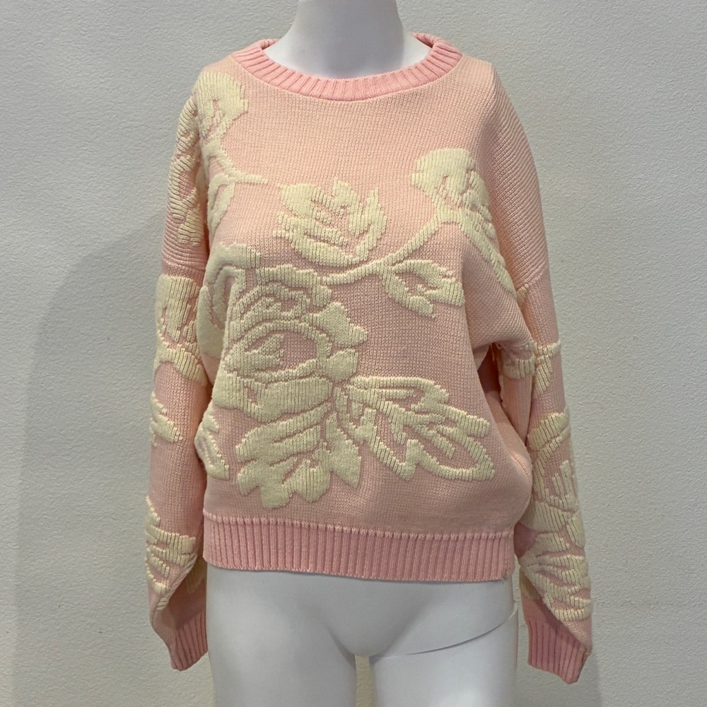 Vtg Carriage Court 80/90s‎ Pink Floral Cottagecore Sweater L Pullover Coquette